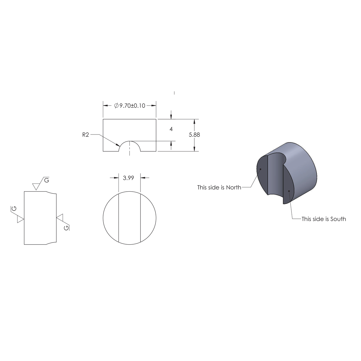 Alnico Disc Magnet with Channel – 9.7mm (D) x 5.88mm (H) | 3.99mm Channel I Diametrically-Magnetised