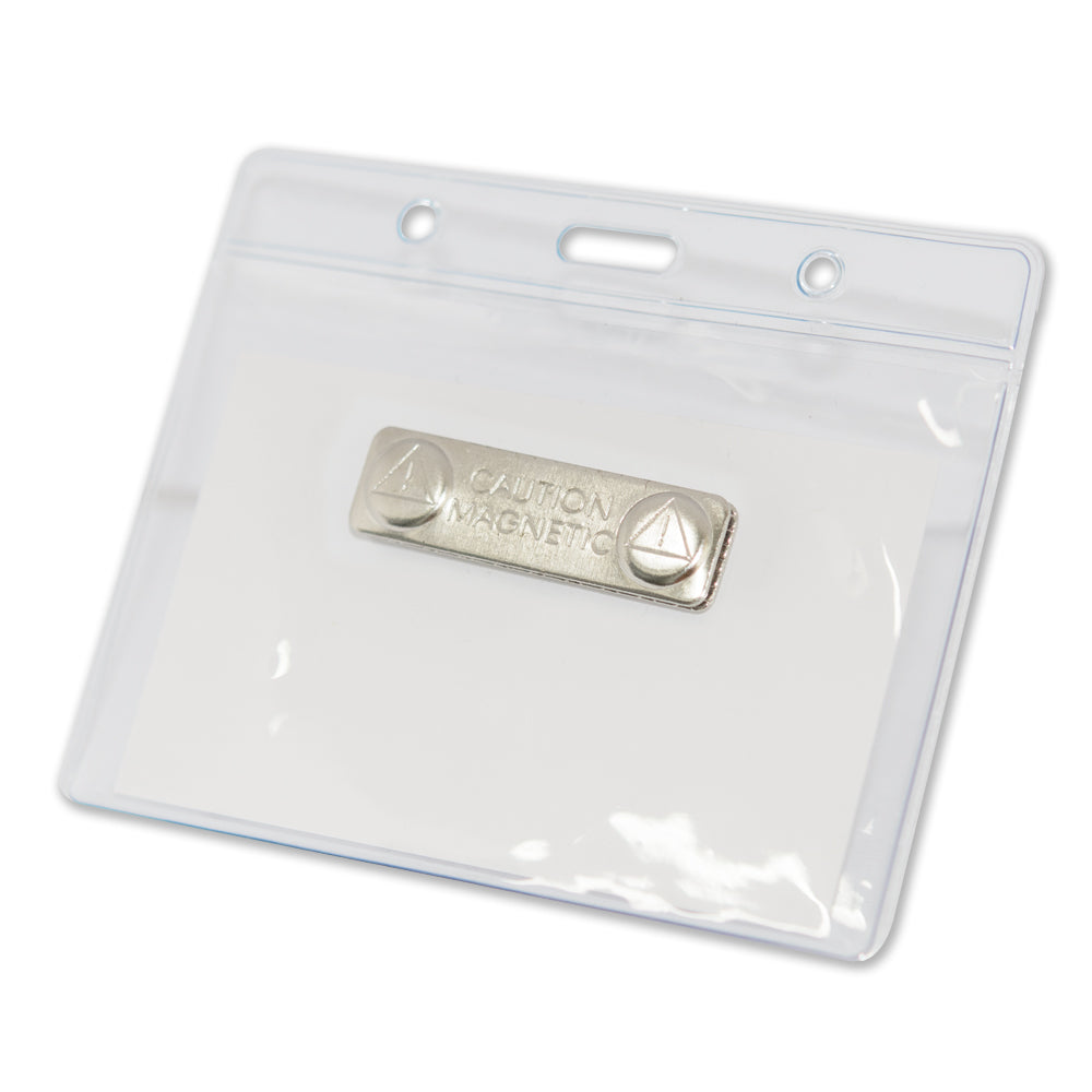 Magnetic Name Badge with Clear Horizontal Plastic ID Card Holder | 4"x 3" | 1 PACK