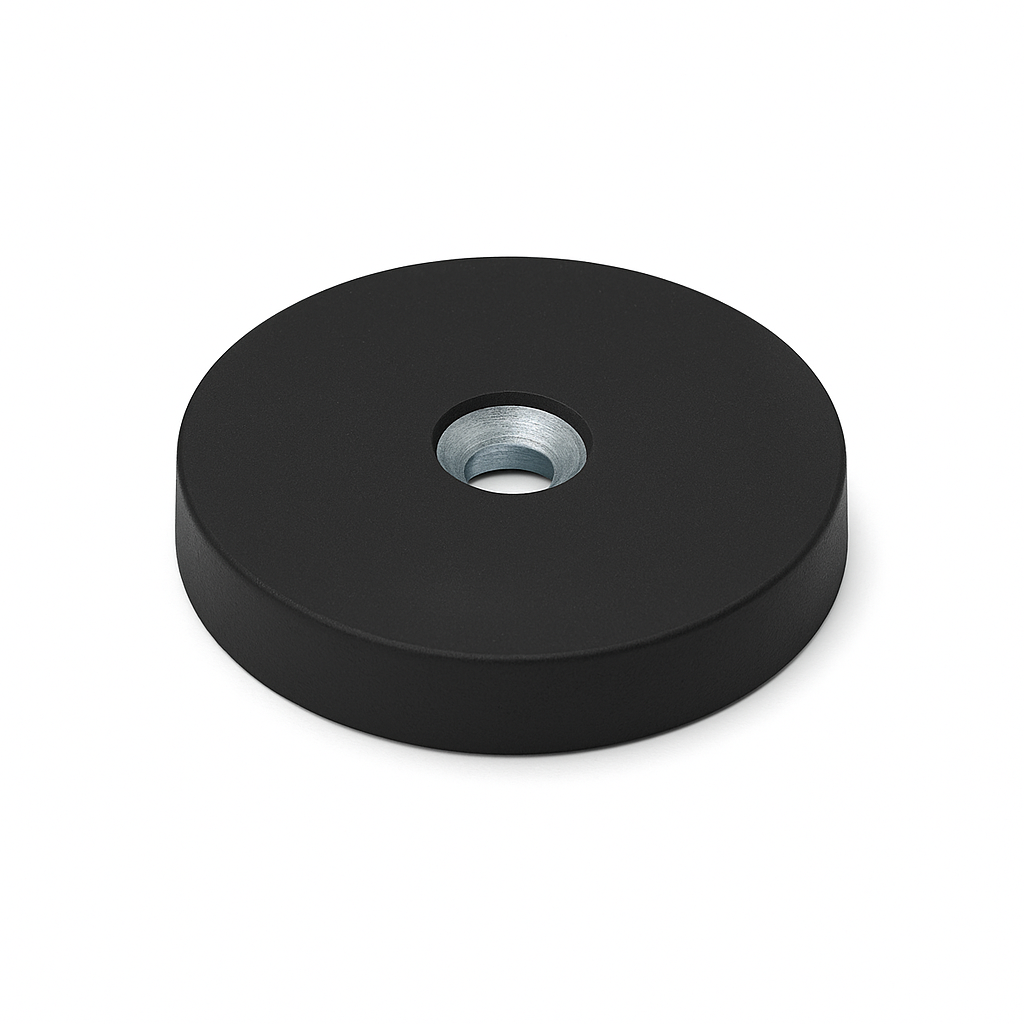 Rubber Coated Neodymium Pot Magnet – (D) 43mm x (H) 7mm | Countersunk 4.5mm Hole