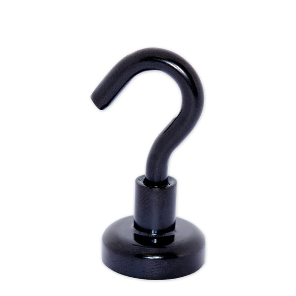 Black Hook Magnets 2 Pack | Neodymium Pot Magnet with Threaded Hook - 16mm (D) x 37mm (H)