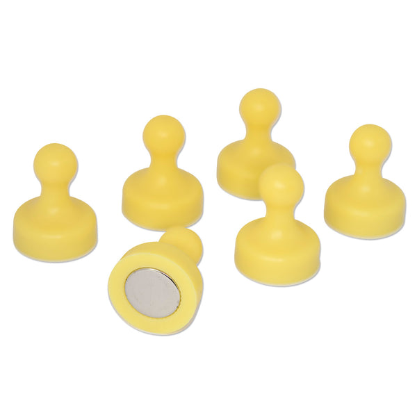 Yellow Pin Whiteboard Magnets - 19mm diameter x 25mm | 6 PACK