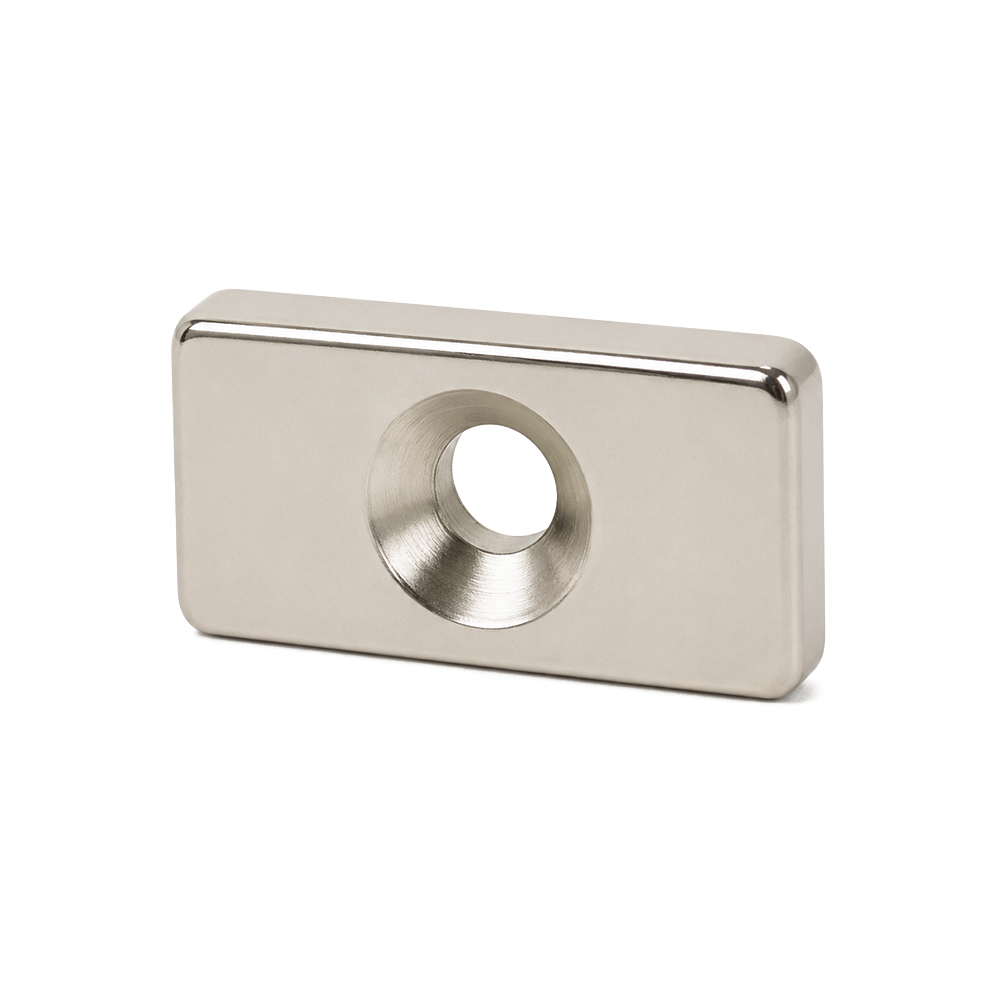 Neodymium Block Magnet - 20mm x 10mm x 4mm | Countersunk 4mm-8mm hole