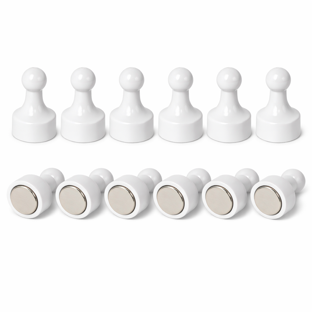 White Pin Whiteboard Magnets - 12mm diameter x 22mm | 12 PACK
