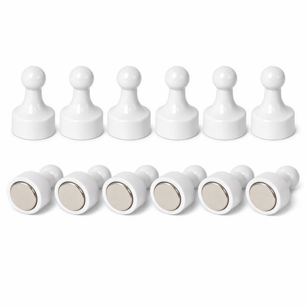 White Pin Whiteboard Magnets - 12mm diameter x 22mm | 12 PACK
