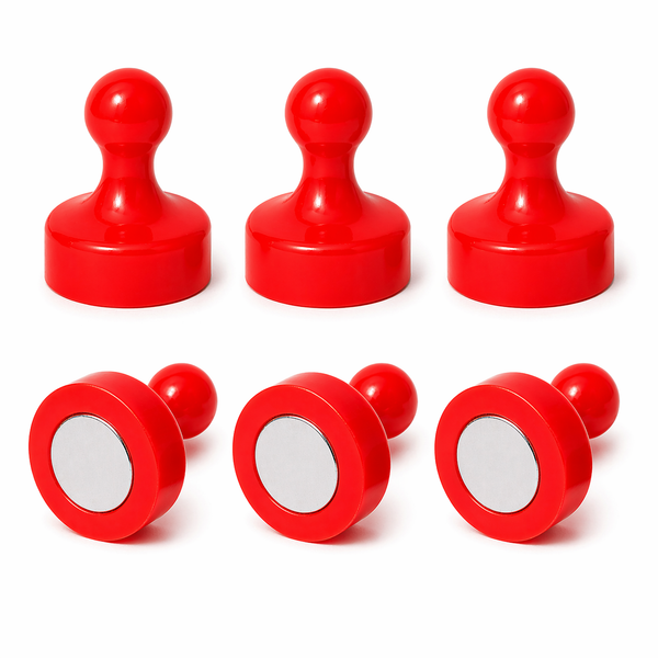AMF Magnetics Red Pin Whiteboard Magnets - 19mm diameter x 25mm 6 PACK