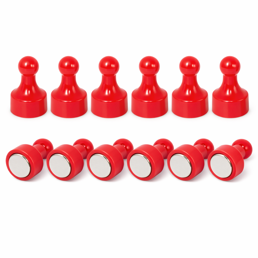 AMF Magnetics Red Pin Whiteboard Magnets - 12mm diameter x 22mm 12 PACK