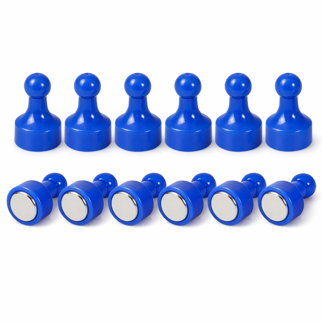 AMF Magnetics Blue Pin Whiteboard Magnets - 12mm diameter x 22mm 12 PACK