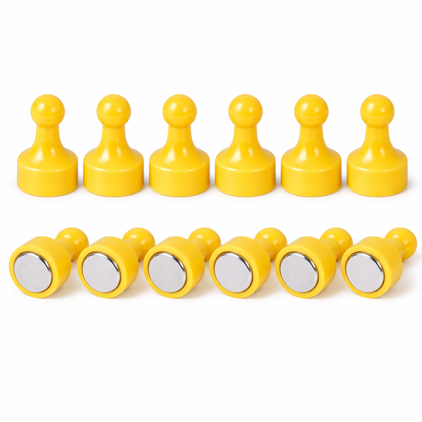 AMF Magnetics Yellow Pin Whiteboard Magnets - 12mm diameter x 22mm 12 PACK