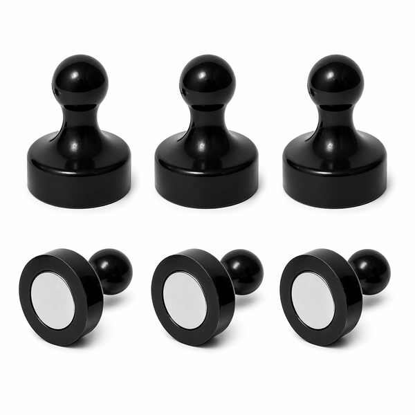 AMF Magnetics Black Pin Whiteboard Magnets - 19mm diameter x 25mm 6 PACK