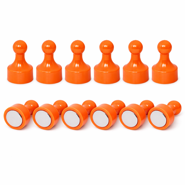 AMF Magnetics Orange Pin Whiteboard Magnets - 12mm diameter x 22mm 12 PACK