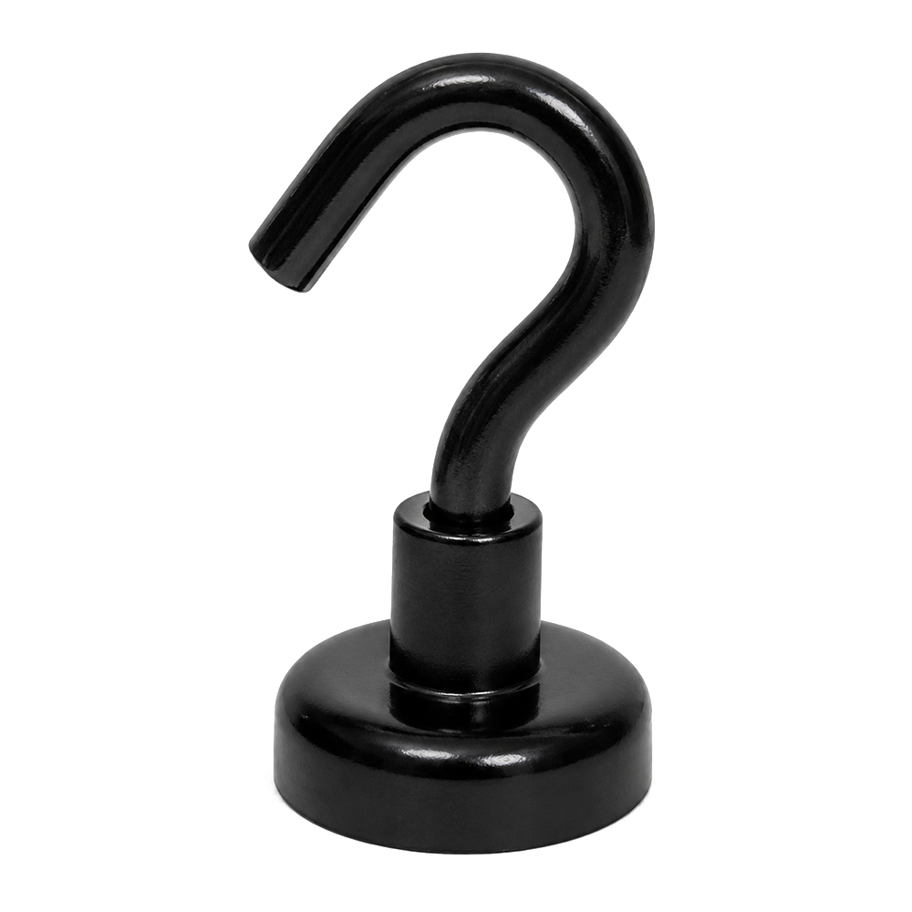 Black Hook Magnet | Neodymium Pot Magnet with Threaded Hook - 12mm (D) x 30mm (H)