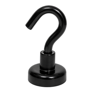 Black Hook Magnet | Neodymium Pot Magnet with Threaded Hook - 12mm (D) x 30mm (H)