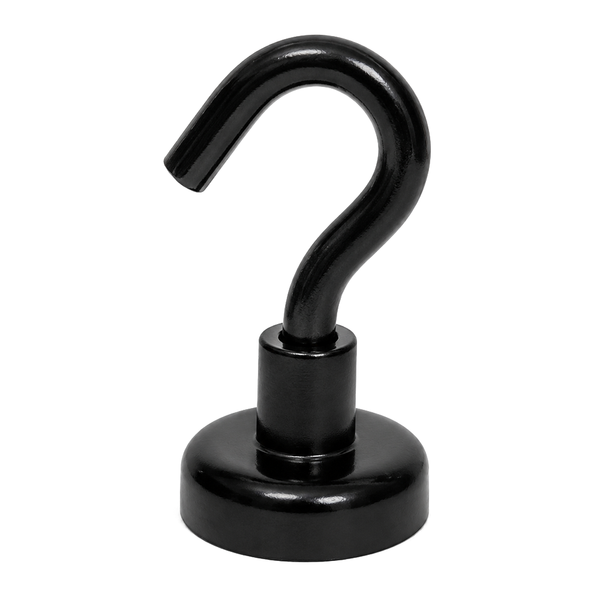 Black Hook Magnet | Neodymium Pot Magnet with Threaded Hook - 12mm (D) x 30mm (H)