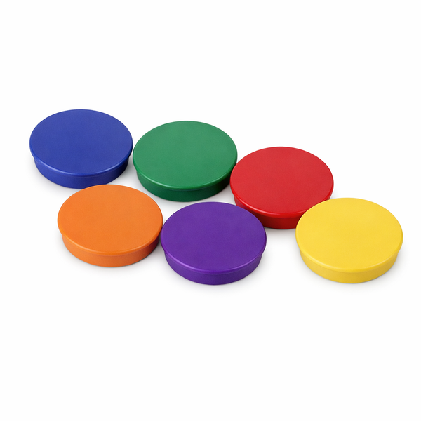 Multi-Coloured Button Magnet with Plastic Coating | 6 Pack