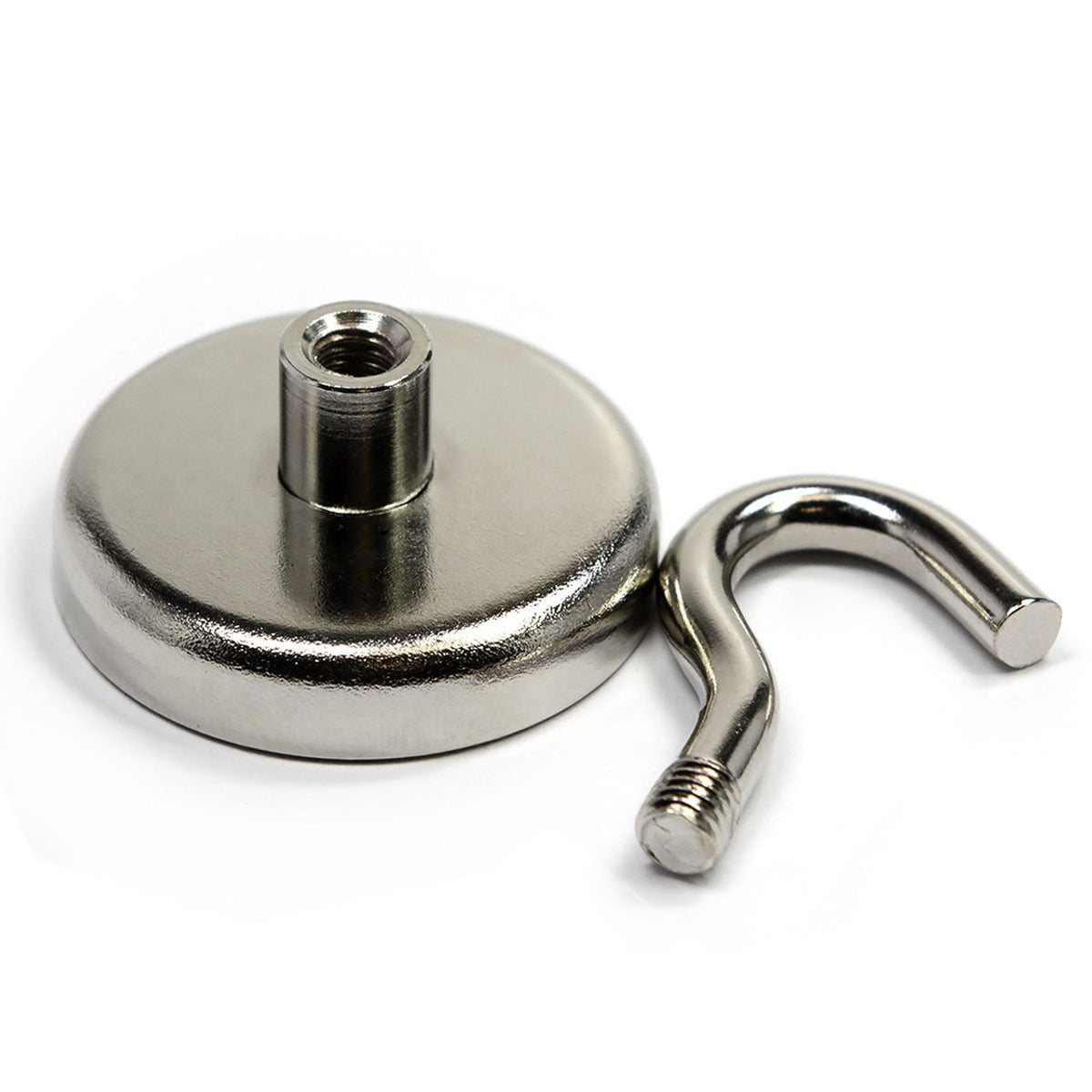 Neodymium Pot Magnet with Threaded Hook - 48mm diameter x 70mm