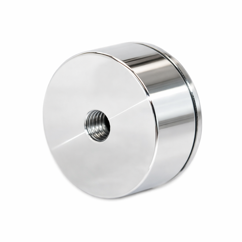 Female Thread Neodymium Pot Magnet | Stainless Steel Coating | 30mm x 16mm with ¼”-28 UNF Threaded Hole | N50
