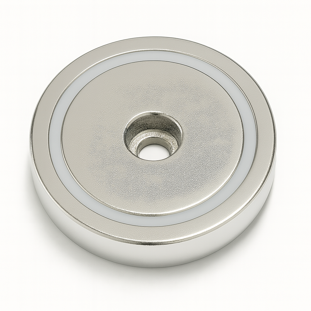 Neodymium Pot Magnet with Round Hole - 60mm x 14mm (Slim Profile)