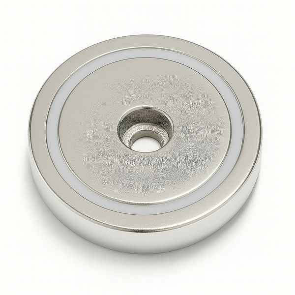 Neodymium Pot Magnet with Round Hole - 60mm x 14mm (Slim Profile)