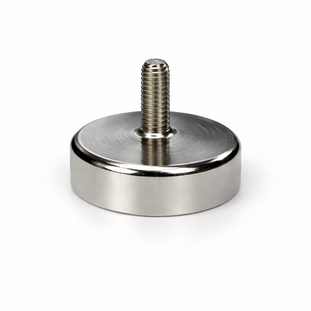 Neodymium Pot Magnet with M5 Male Thread - D25mm x 17mm | 9mm External Boss