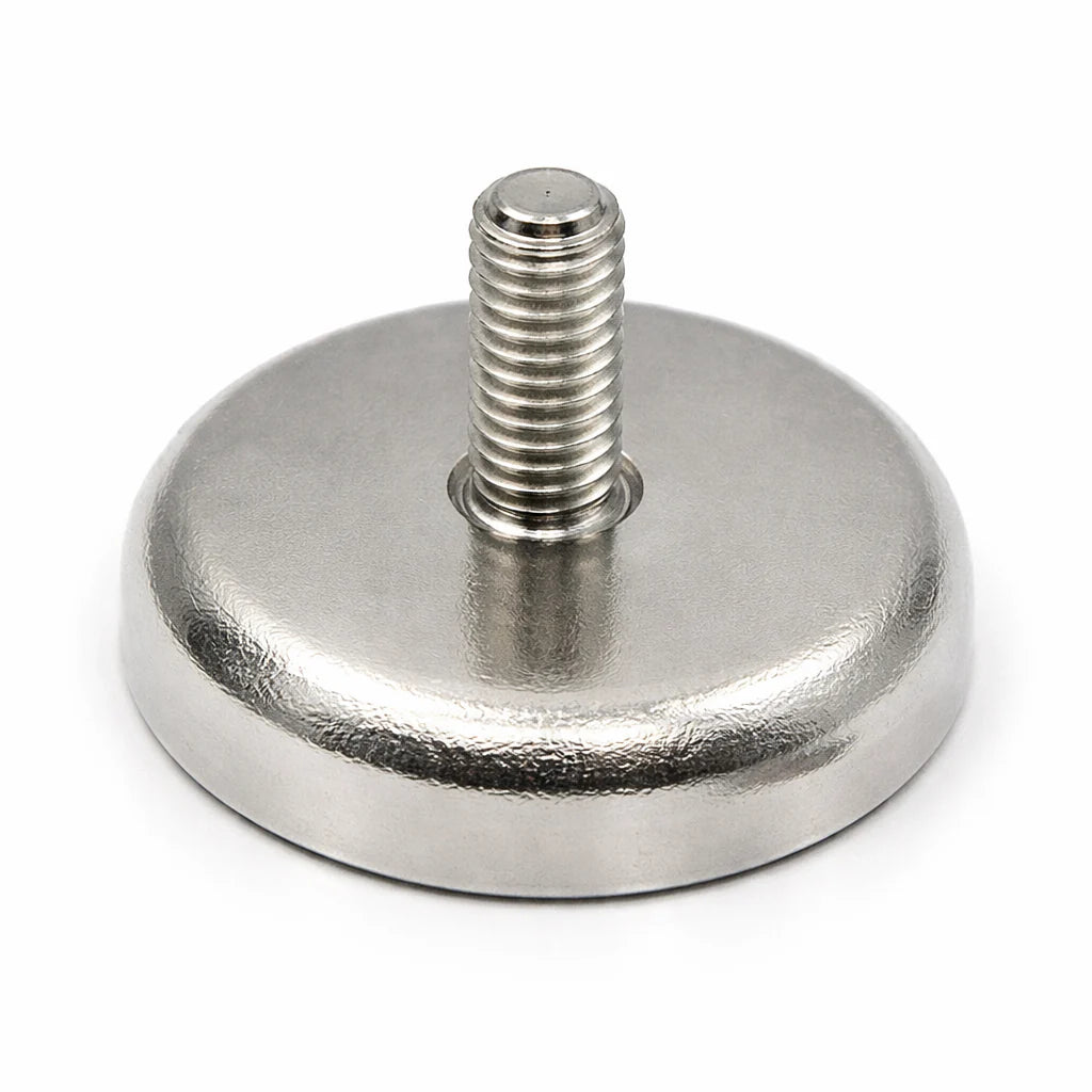 Neodymium Pot Magnet with M6 Male Thread – D32mm x 23mm (TH) | 15mm External Boss