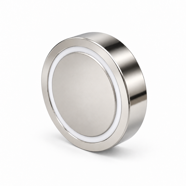 Neodymium Pot Magnet with M8 Male Thread - D48mm x 24mm (TH) | 12.5mm External Boss