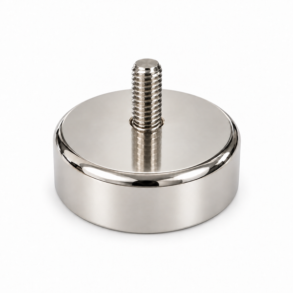 Neodymium Pot Magnet with M8 Male Thread - D48mm x 24mm (TH) | 12.5mm External Boss