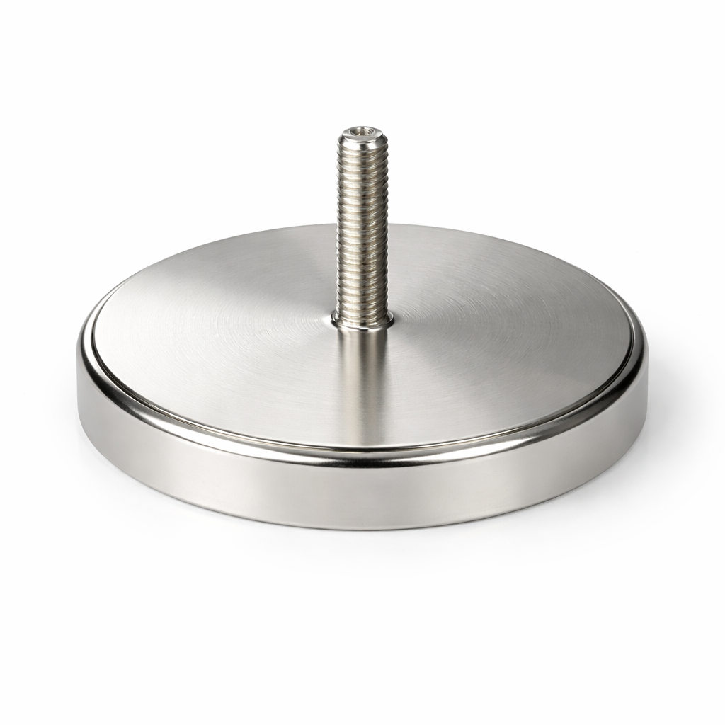 Neodymium Pot Magnet with M10 Male Thread - D75mm x 43mm (H) | 25mm External Boss