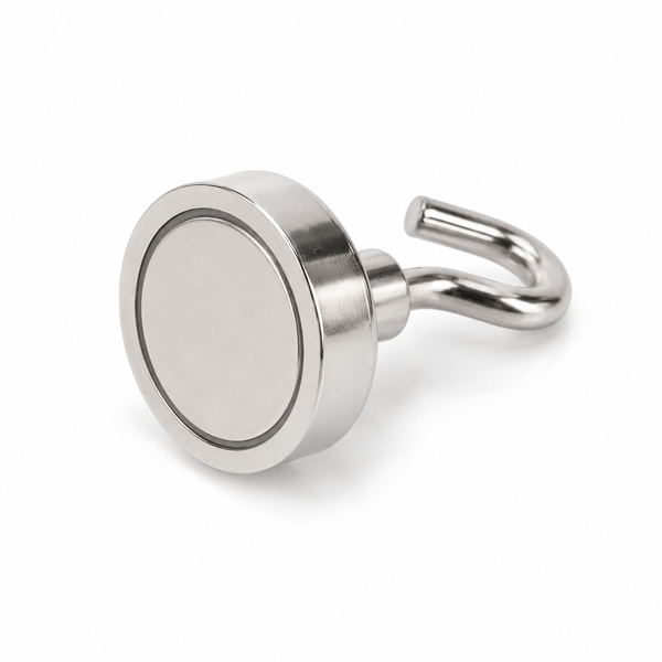 Neodymium Pot Magnet with Threaded Hook - 20mm diameter x 37mm
