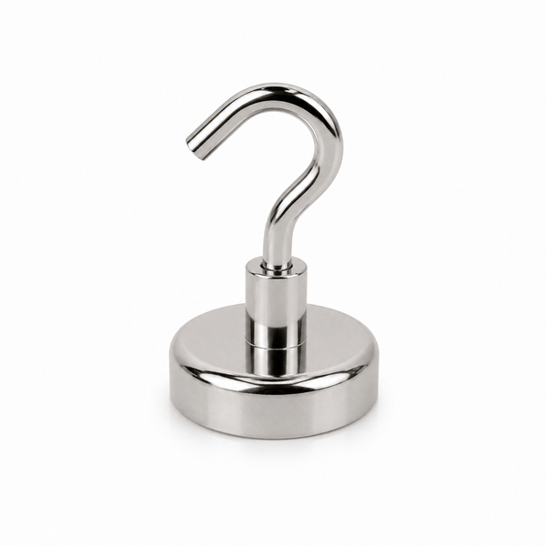 Neodymium Pot Magnet with Threaded Hook - 25mm diameter x 42mm