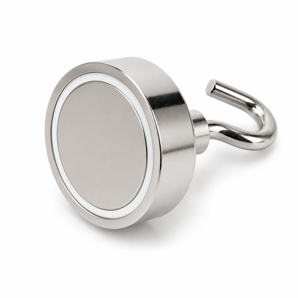 Neodymium Pot Magnet with Threaded Hook - 42mm diameter x 47mm
