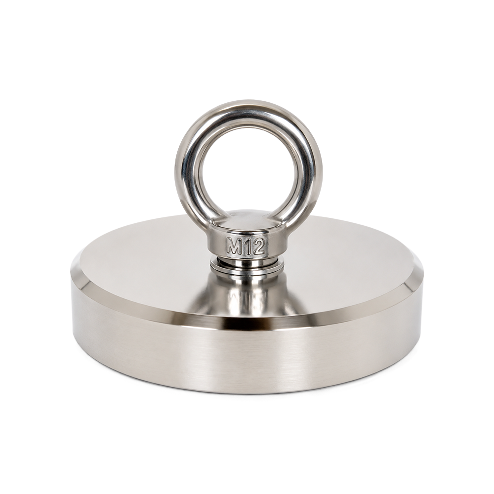 Neodymium Fishing Magnet with M12 Threaded Eyelet - 116mm diameter x 70mm