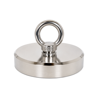 Neodymium Fishing Magnet with M12 Threaded Eyelet - 116mm diameter x 70mm