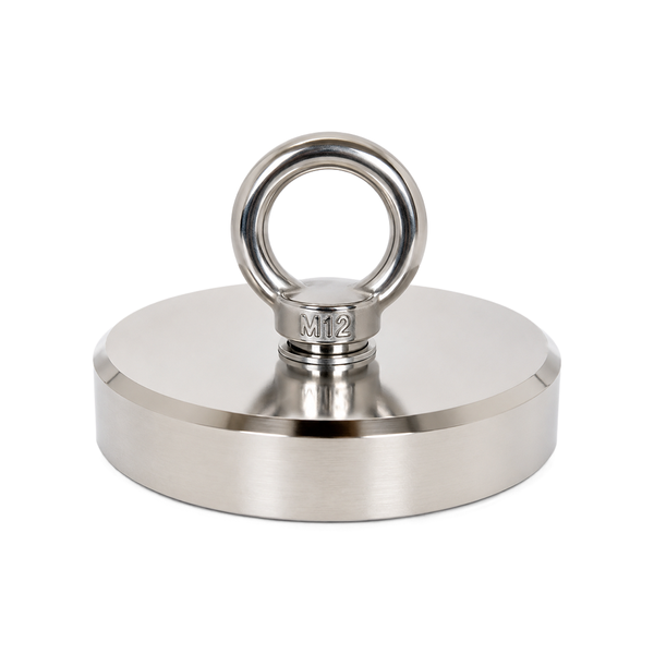 Neodymium Fishing Magnet with M12 Threaded Eyelet - 116mm diameter x 70mm