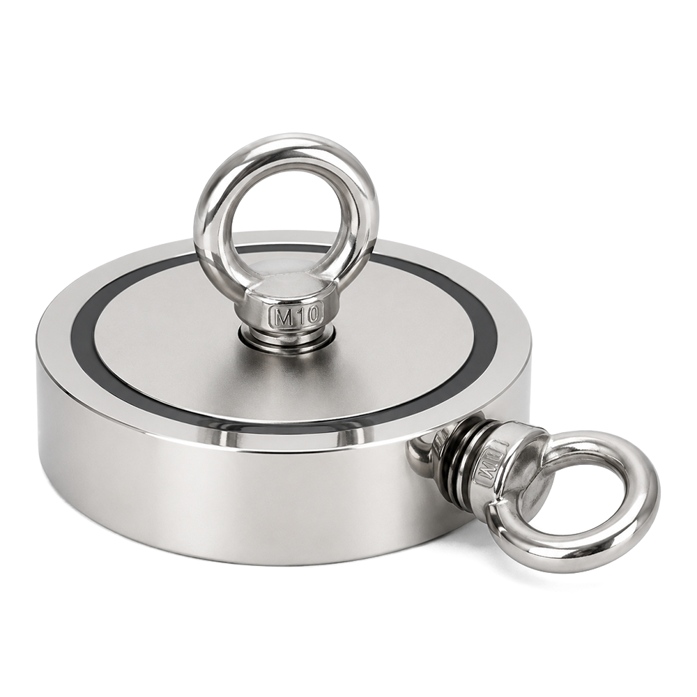 Neodymium Fishing Magnet with M12 Threaded Eyelet - 136mm diameter x 92mm