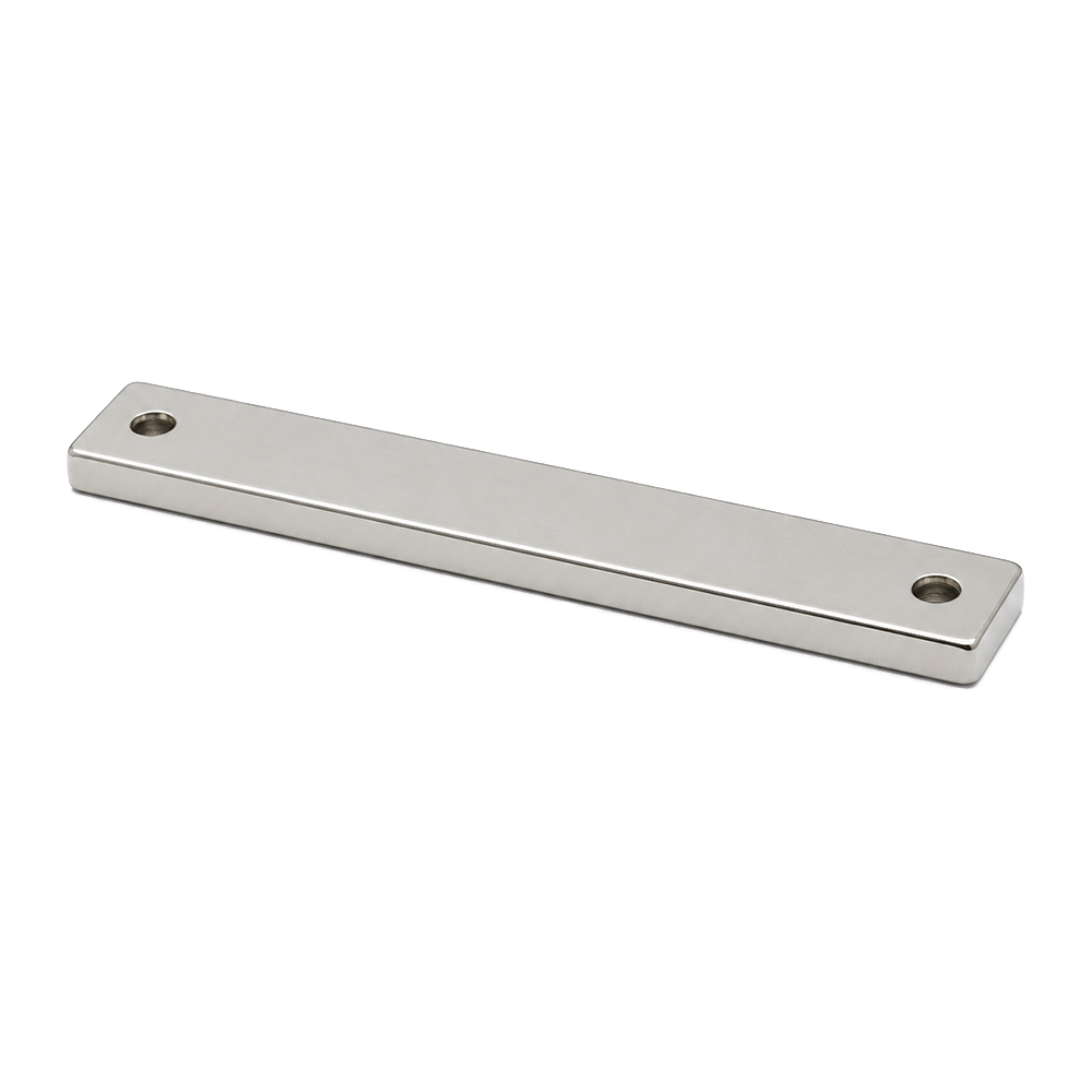Neodymium Rectangular Pot Magnet with Countersunk Holes - 100mm (L) x 13.5mm (W) x 5mm (H)