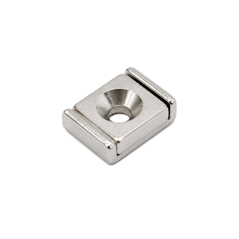 Neodymium Rectangular Pot Magnet with Countersunk Hole - 10mm x 13.5mm