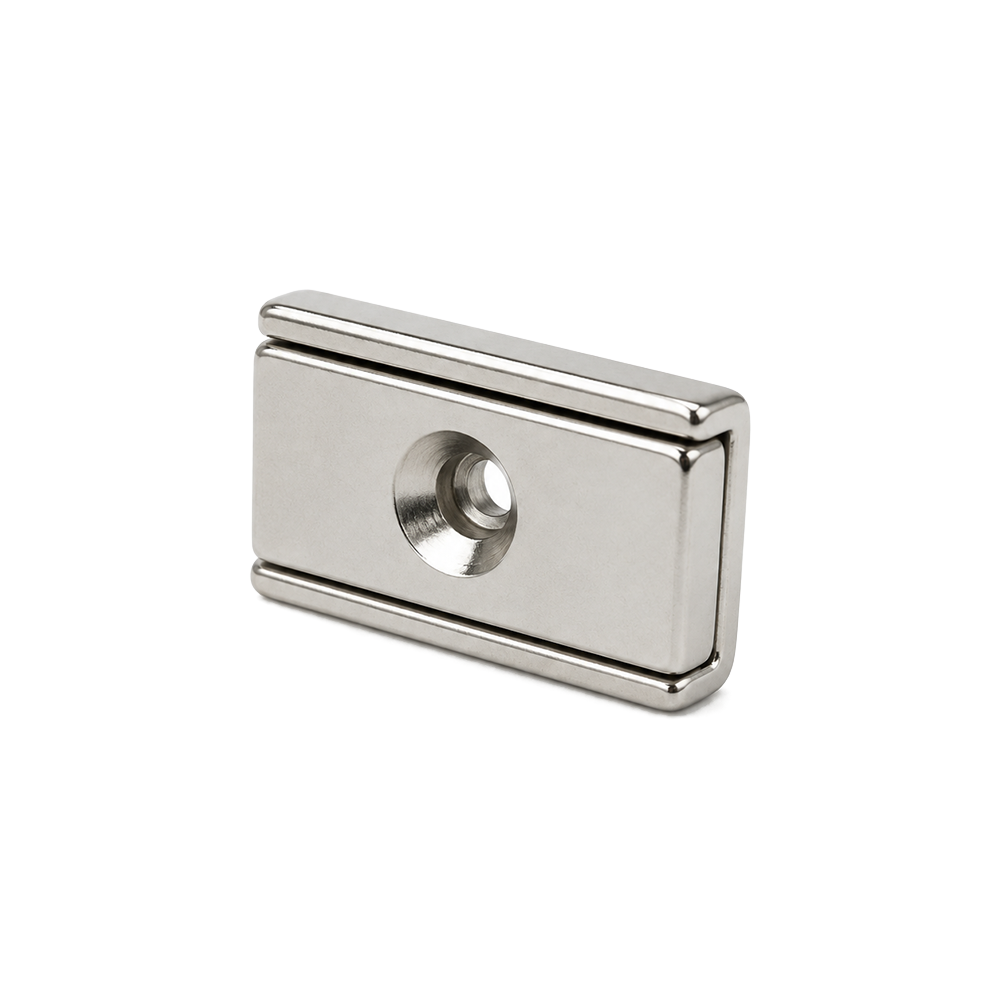 Neodymium Rectangular Pot Magnet with Countersunk Hole - 20mm x 13.5mm