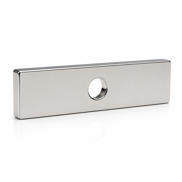 Neodymium Block Magnet - 75mm x 20mm x 5mm with D10mm Hole | N45