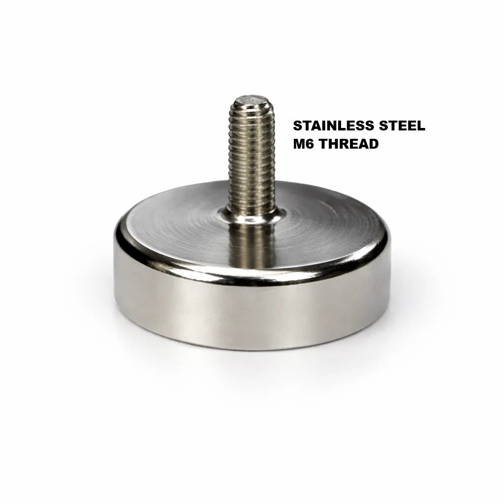 STAINLESS STEEL Neodymium Pot Magnet with M6 Male Thread - D25mm x 17mm | 9mm External Boss