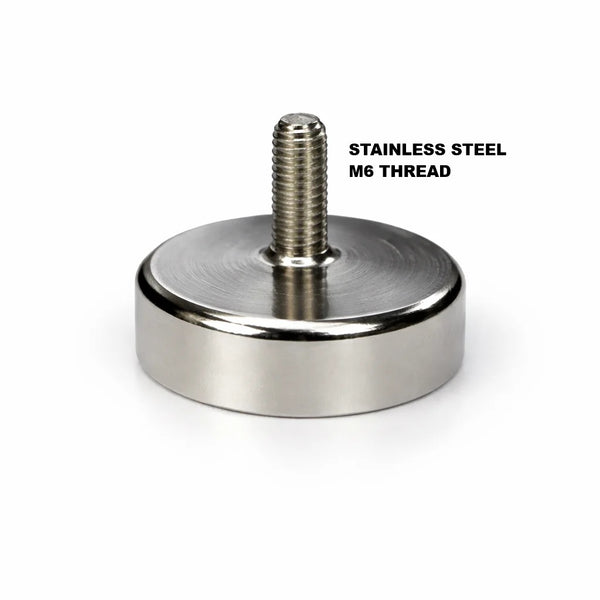 STAINLESS STEEL Neodymium Pot Magnet with M6 Male Thread - D25mm x 17mm | 9mm External Boss