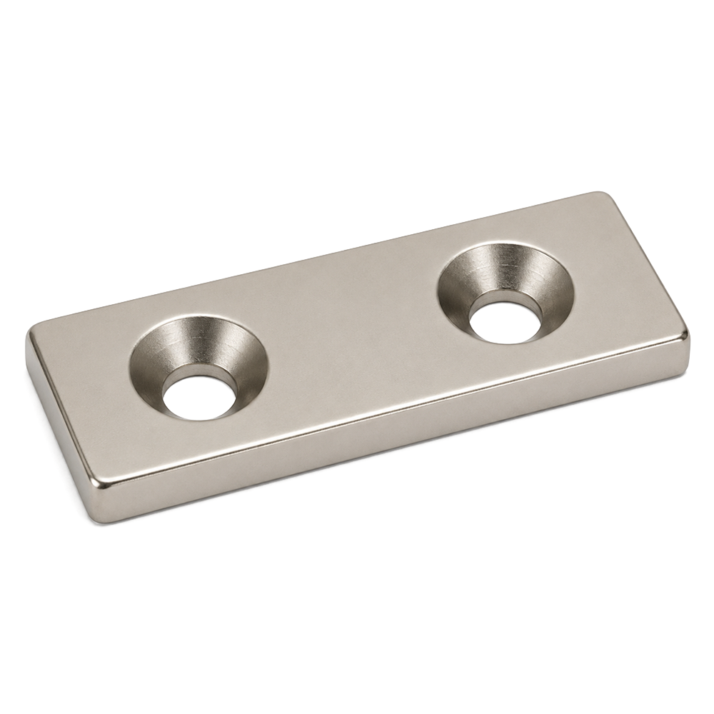 Countersunk Neodymium Block Magnet - 50mm x 20mm x 5mm | Countersunk Holes 4mm to 8mm | N42