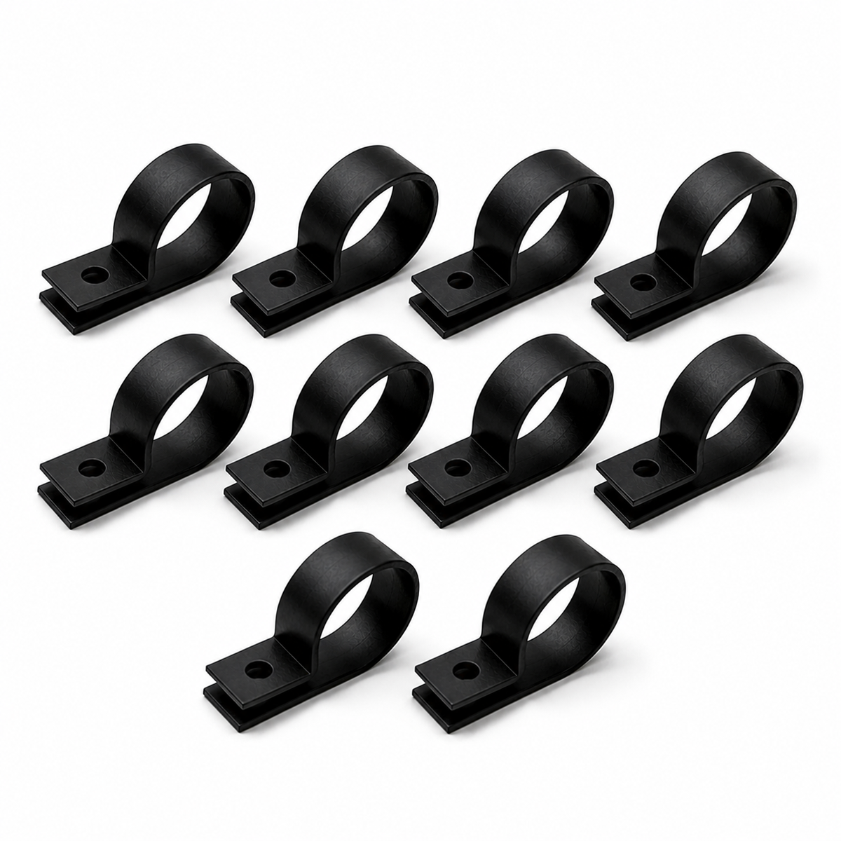 10 Pack of Nylon P-Clips | Closed Diameter D22mm | M5 Mounting Hole | Black