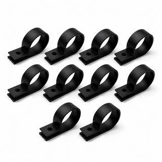 10 Pack of Nylon P-Clips | Closed Diameter D22mm | M5 Mounting Hole | Black