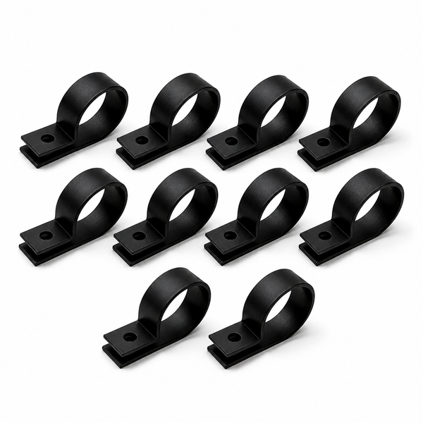 10 Pack of Nylon P-Clips | Closed Diameter D22mm | M5 Mounting Hole | Black
