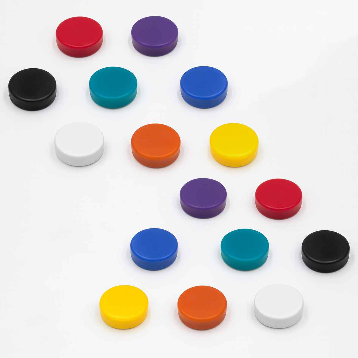 Neodymium Mixed Colour Button Magnets (16 Pack) | 12.7mm x 6.35mm | Thermoplastic Rubber (TPR) Coating