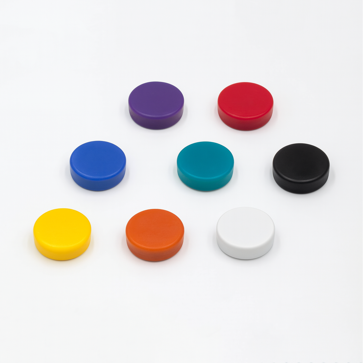 Neodymium Mixed Colour Button Magnets (8 Pack) | 12.7mm x 6.35mm | Thermoplastic Rubber (TPR) Coating