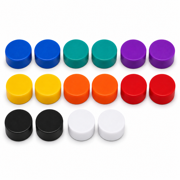 Neodymium Button Magnets - D12.7mm x 6.35mm | Thermoplastic Rubber (TPR) Coated | 16 Pack