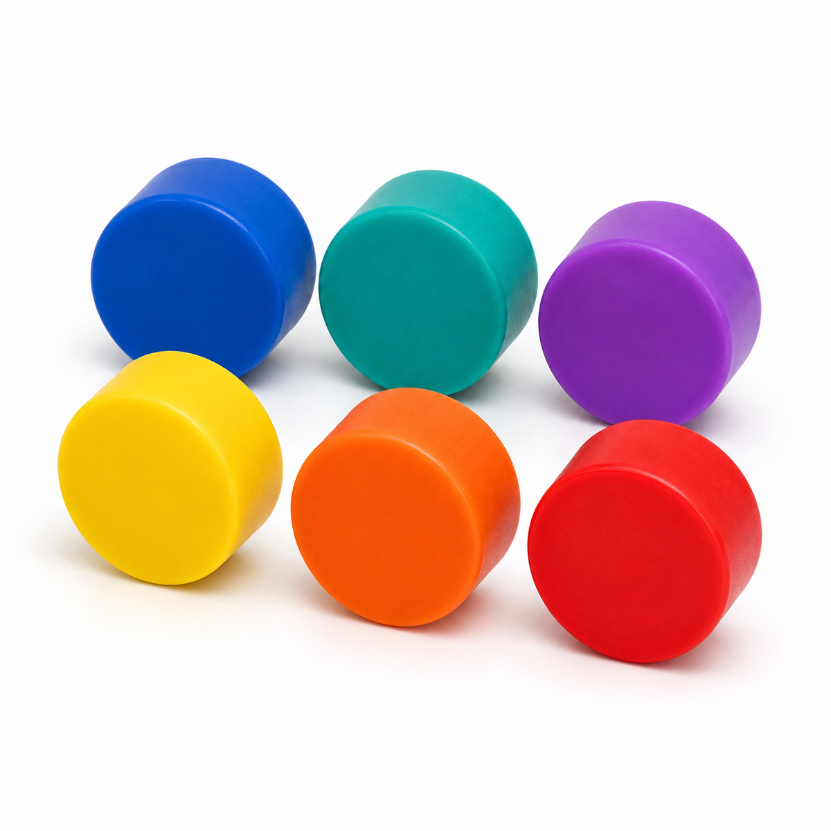 Neodymium Button Magnets - D12.7mm x 6.35mm | Thermoplastic Rubber (TPR) Coated | 6 Pack | Rainbow