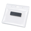 Magnetic Name Badge with Pacemaker Warning | Clear Horizontal Plastic ID Card Holder 4"x 3" | 1 PACK