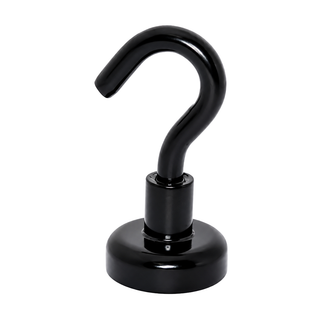 Black Hook Magnet | Neodymium Pot Magnet with Threaded Hook - 16mm (D) x 37mm (H)